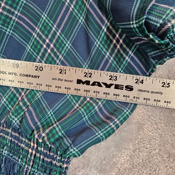 Torrid Womens 2X Plaid Ruffled Button Front Blouse Top Blue Green peplum office - Picture 5 of 11